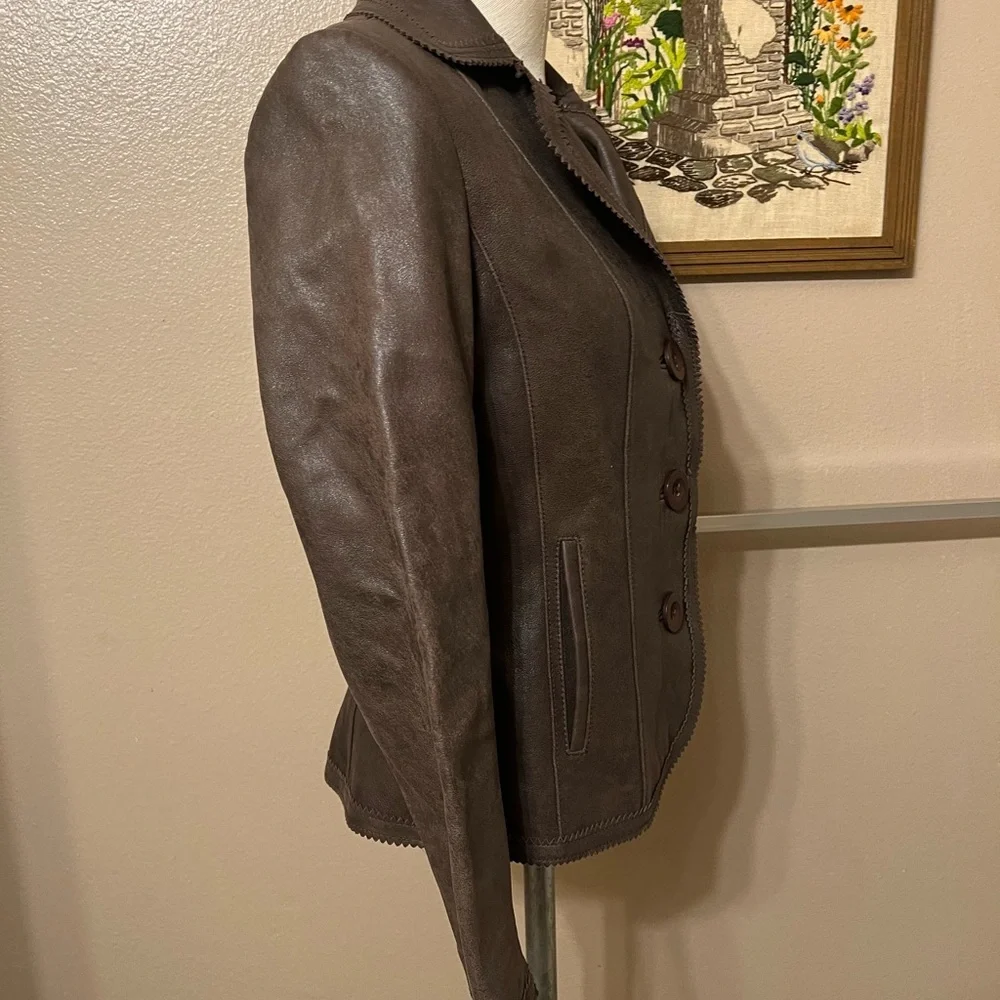 Sigrid Olsen Brown Leather Jacket size XS